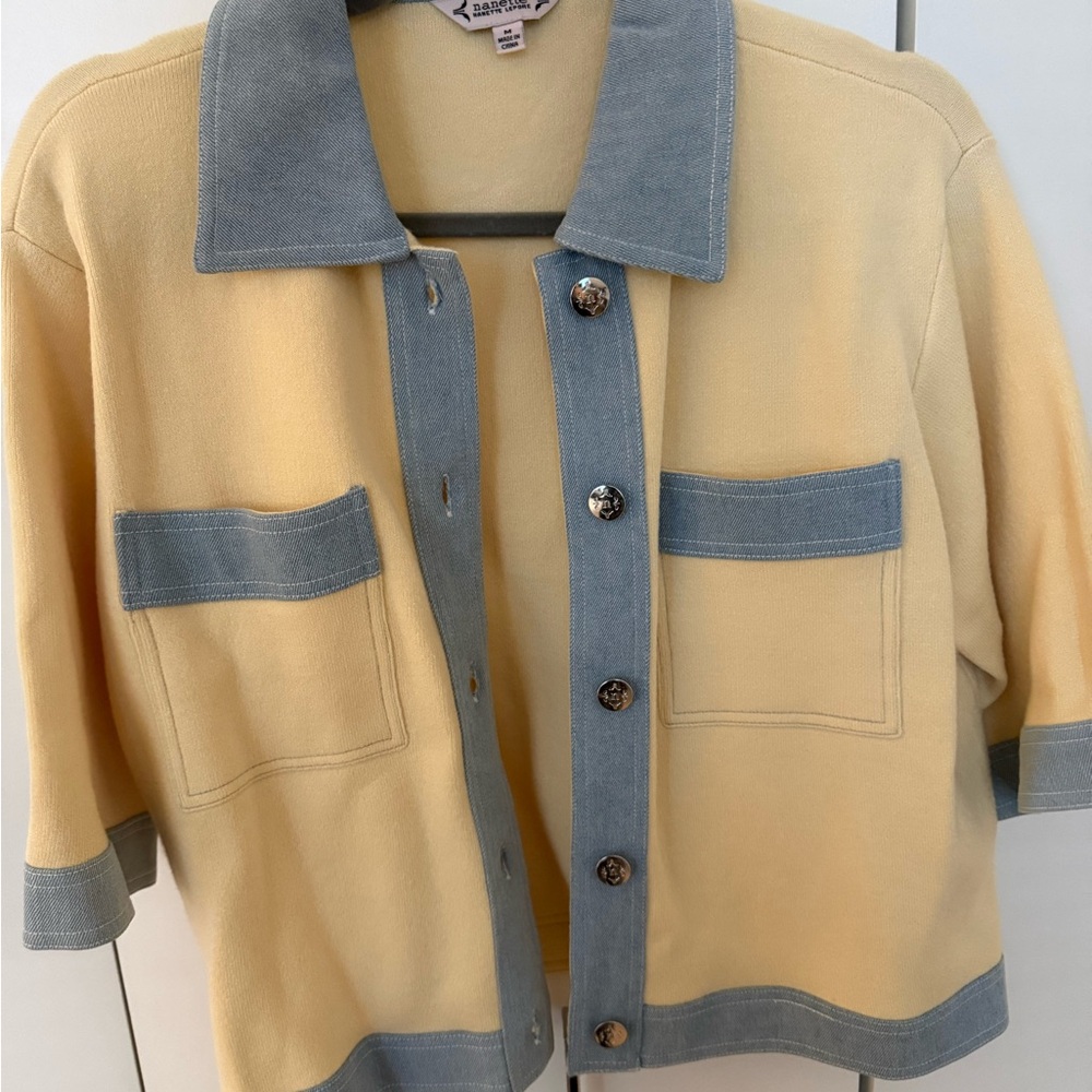 Nanette Lepore Cream Shirt Jacket with Light Blue Trim